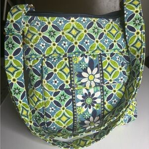 Vera Bradley Green and Blue Geometric Floral Shoulder Bag